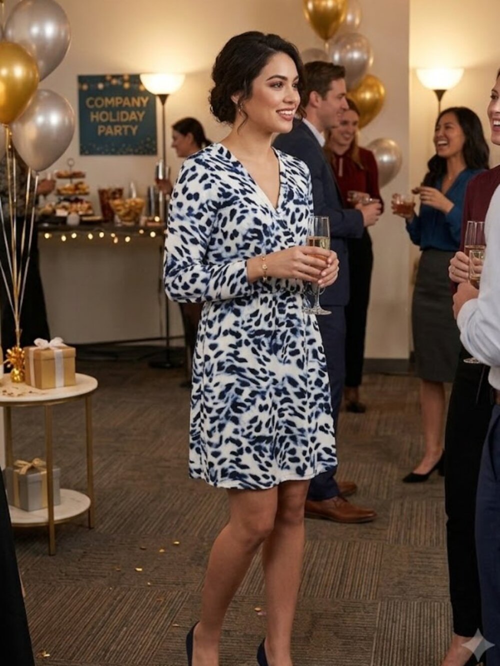Eight Sixty White and Navy Animal Print Midi Dress
